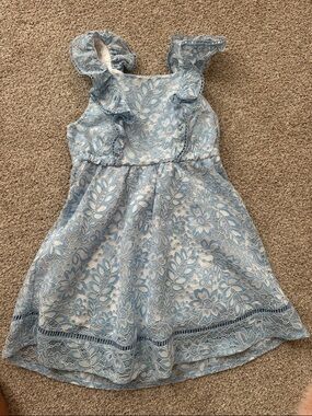 Rachel Parcell Girls Light Blue Lace Ruffle Shoulder Dress